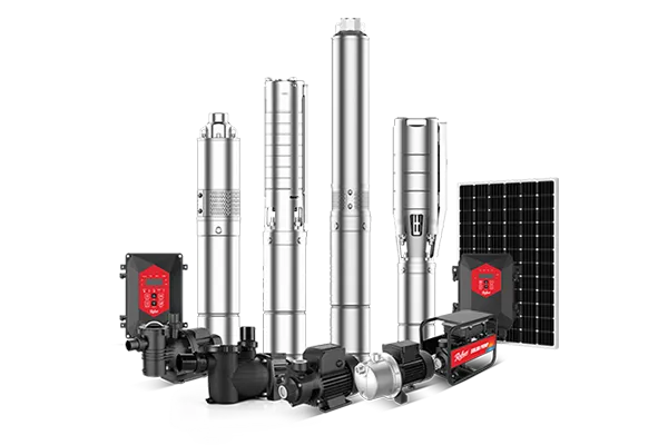 RAFSUN solar water pump product range showcasing submersible pumps, surface pumps, centrifugal pumps, and DC/AC solar pump controllers with photovoltaic solar panels. The complete RAFSUN solar water pump system is designed for irrigation, livestock watering, residential water supply, and off-grid applications, delivering high efficiency and reliable performance powered by solar energy.