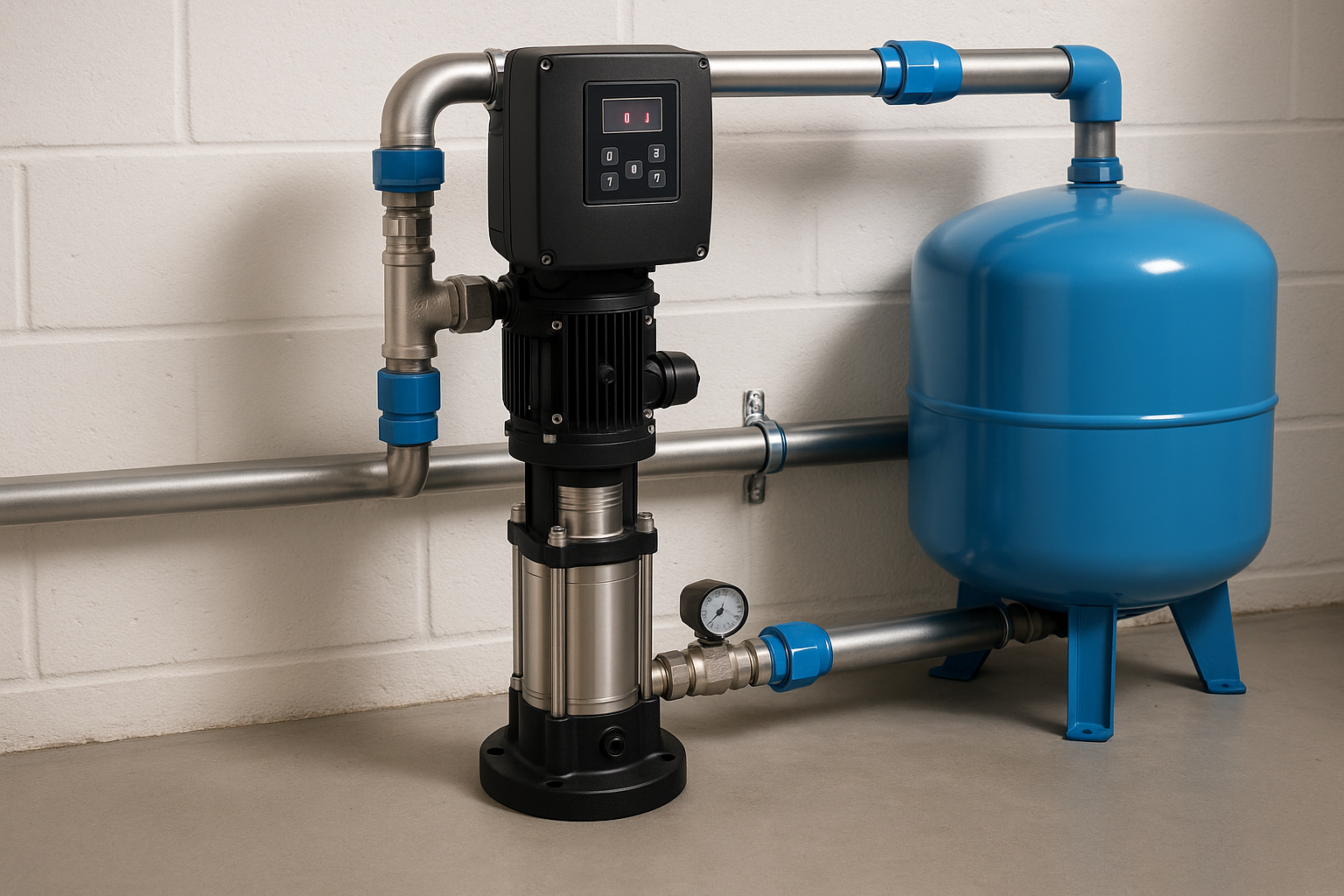 Side-by-side comparison of a traditional booster pump and a sleek, modern VSD constant pressure pump.