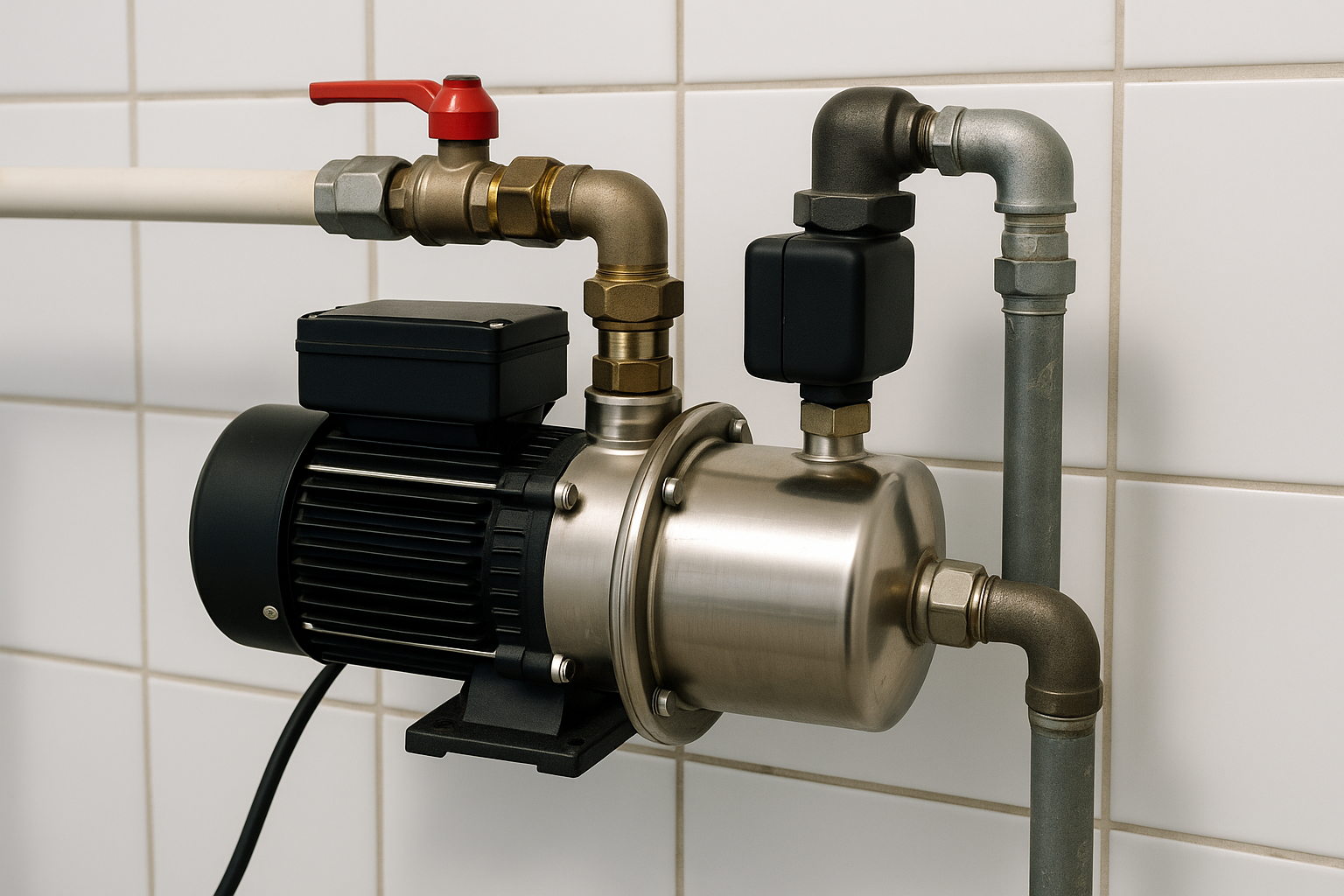 A diagram showing a booster pump installed in a home's water line