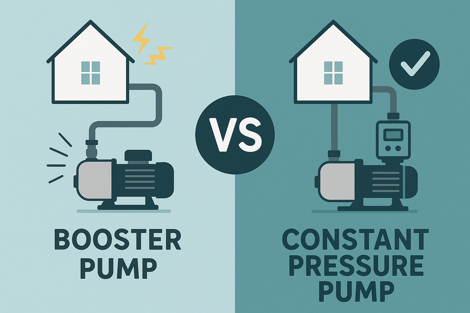 Side by side comparison of a traditional booster pump and a modern constant pressure pump