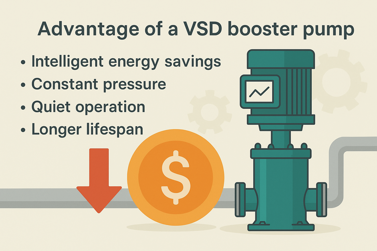 Graph showing energy savings of a VSD pump vs a traditional pump