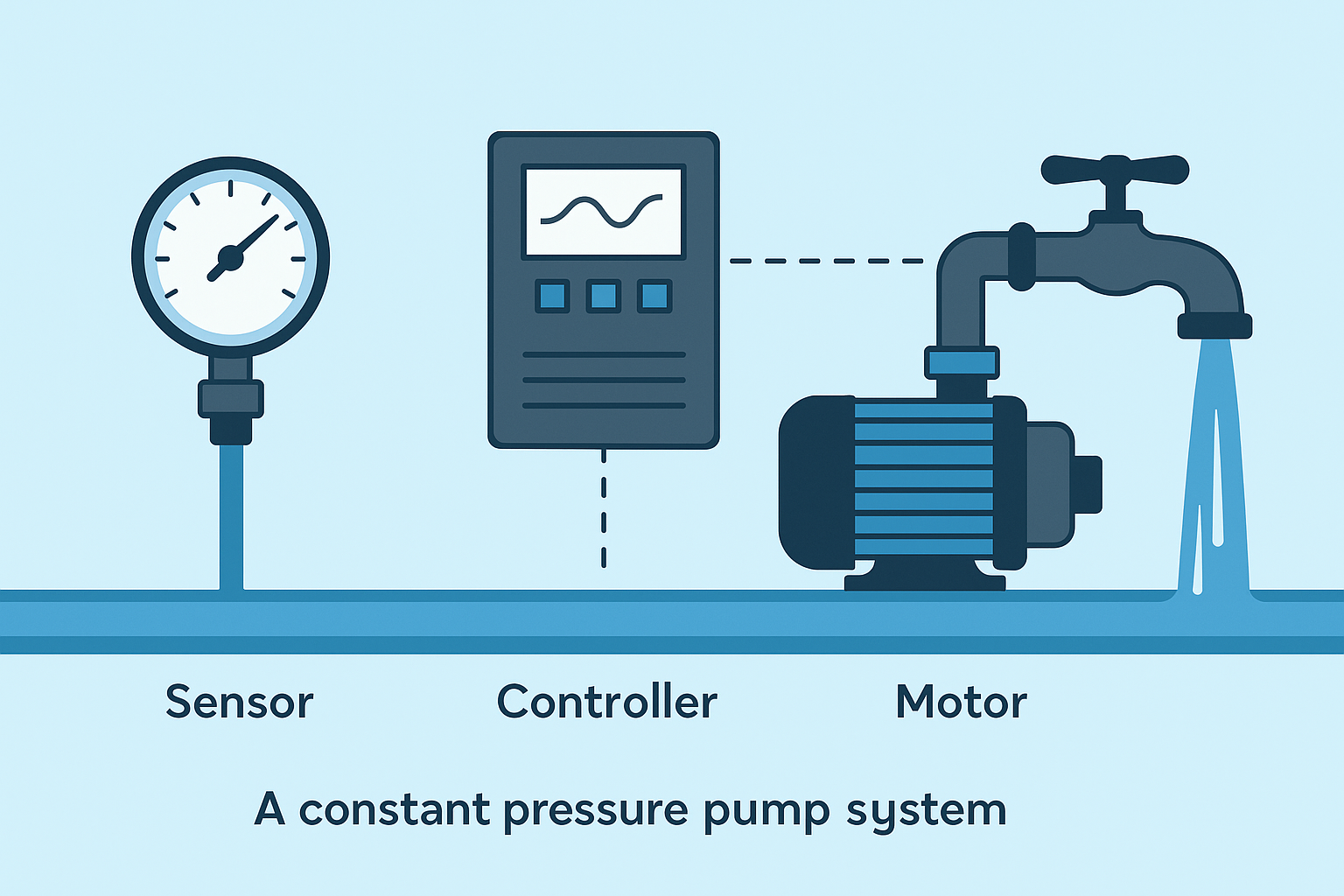 Diagram showing how a VSD constant pressure pump works