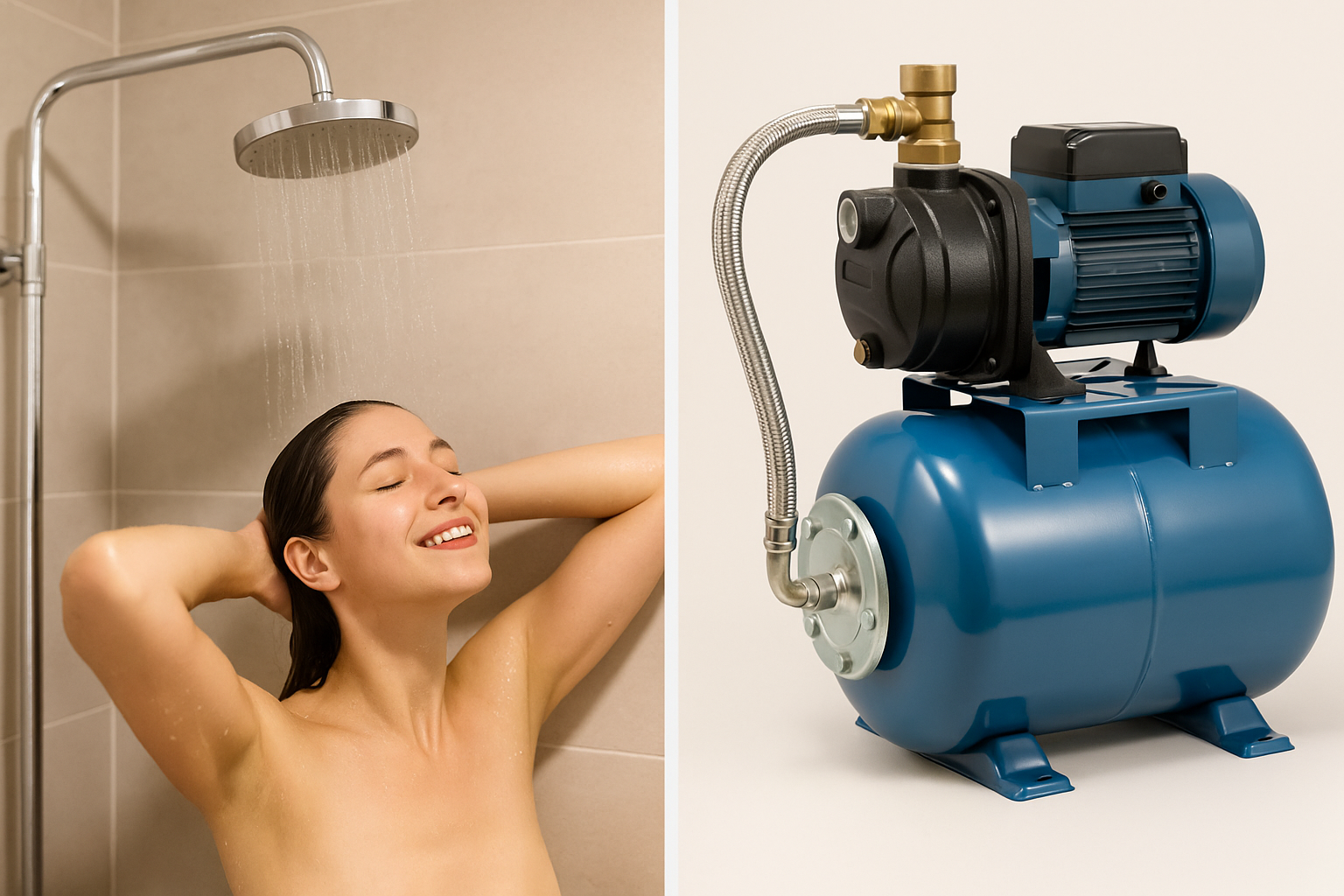 A modern home booster pump installed in a clean utility room.