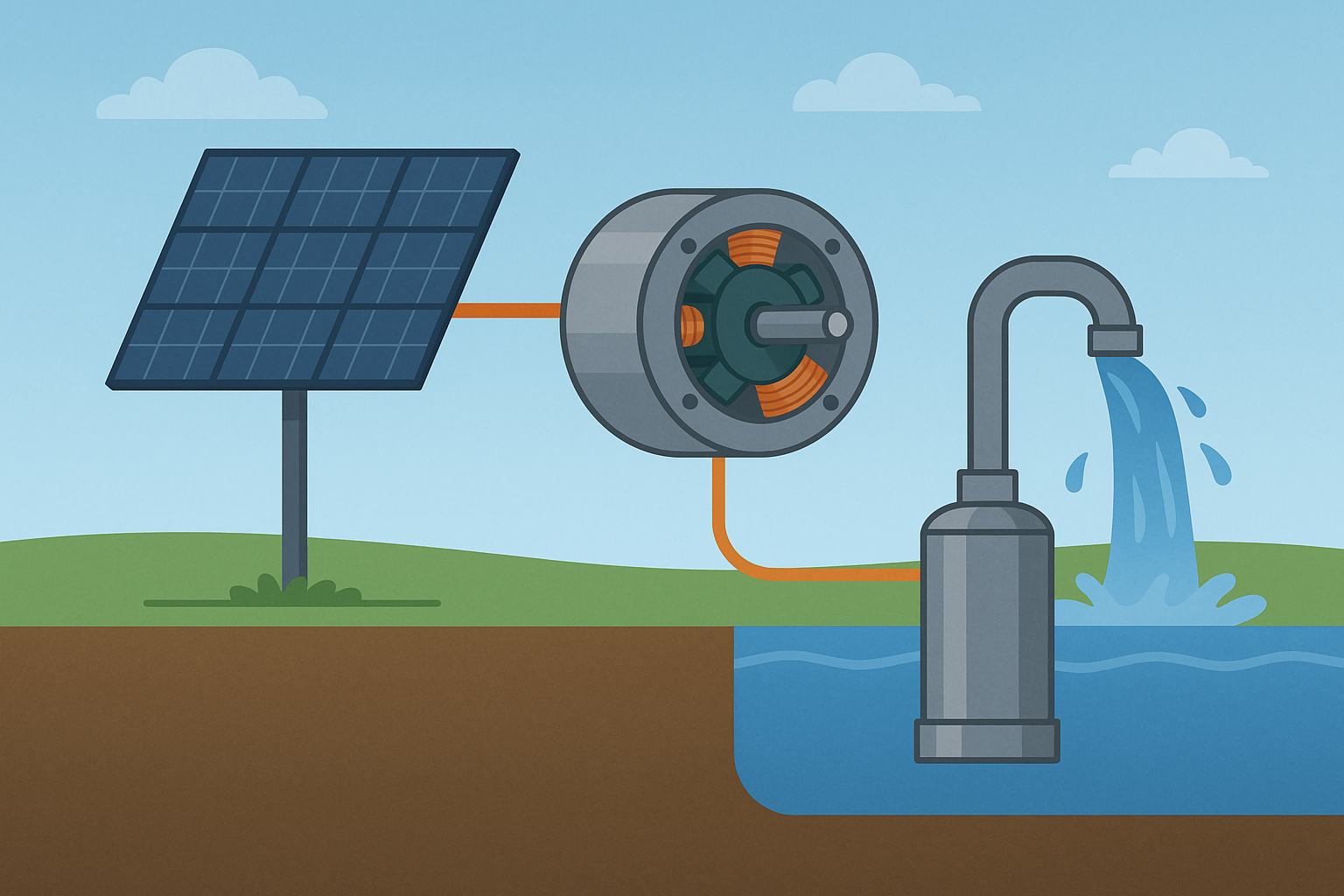 Close-up of a permanent magnet synchronous motor for a solar pump