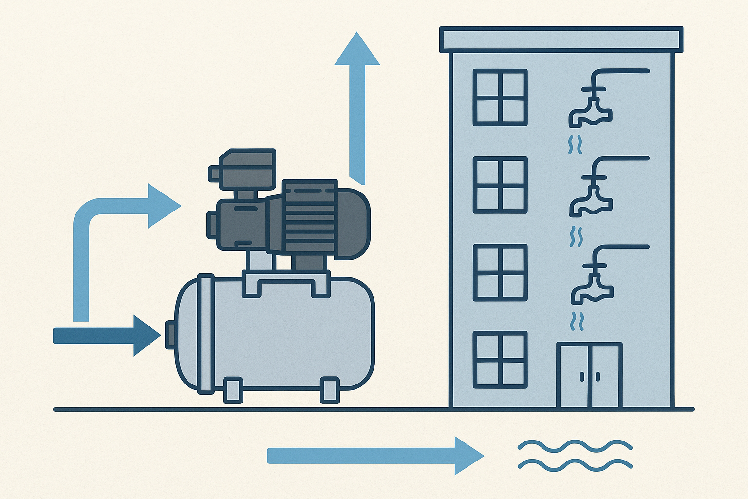 Diagram showing water flow with and without a booster pump