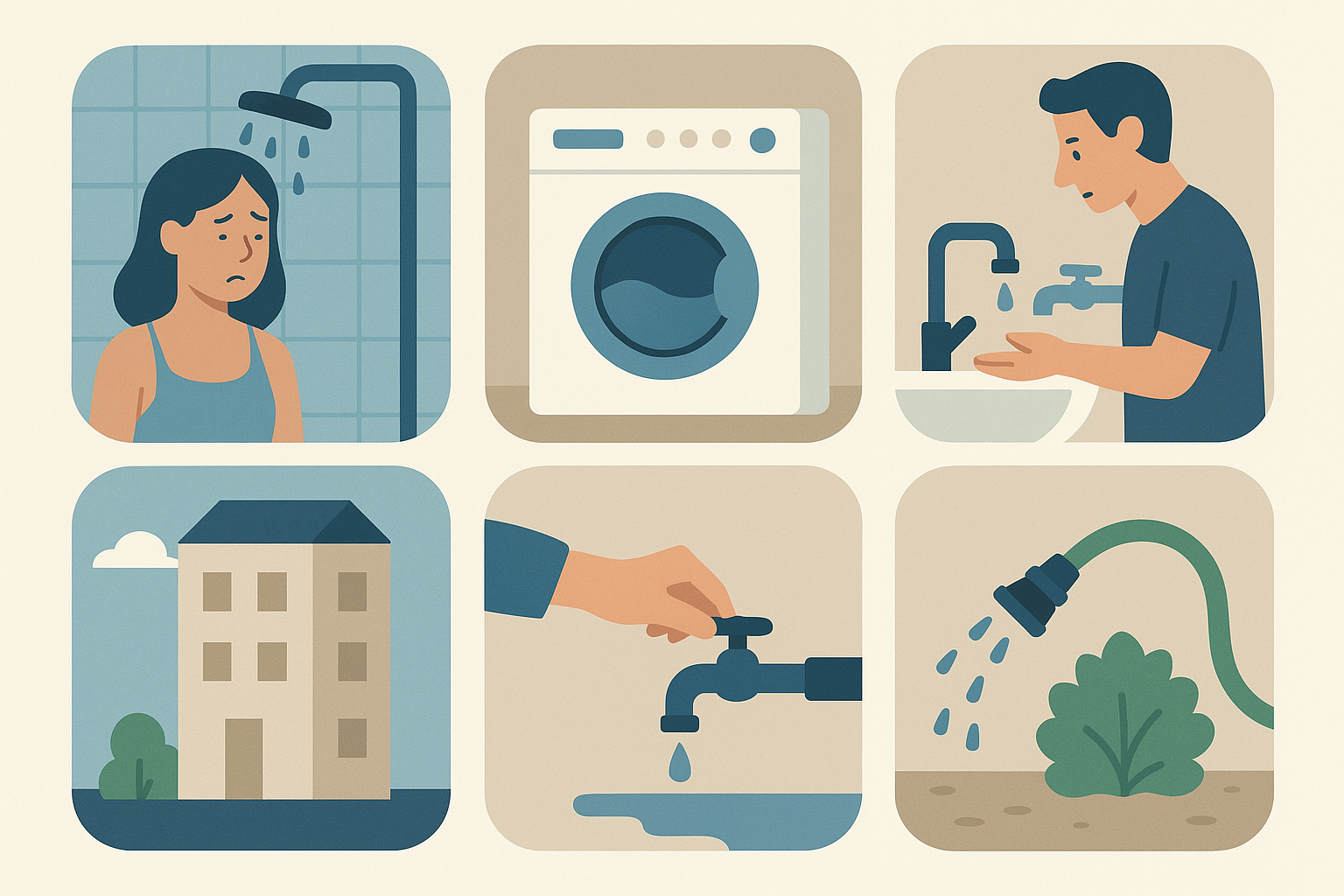 A person looking frustrated at a weak stream of water from a shower head.