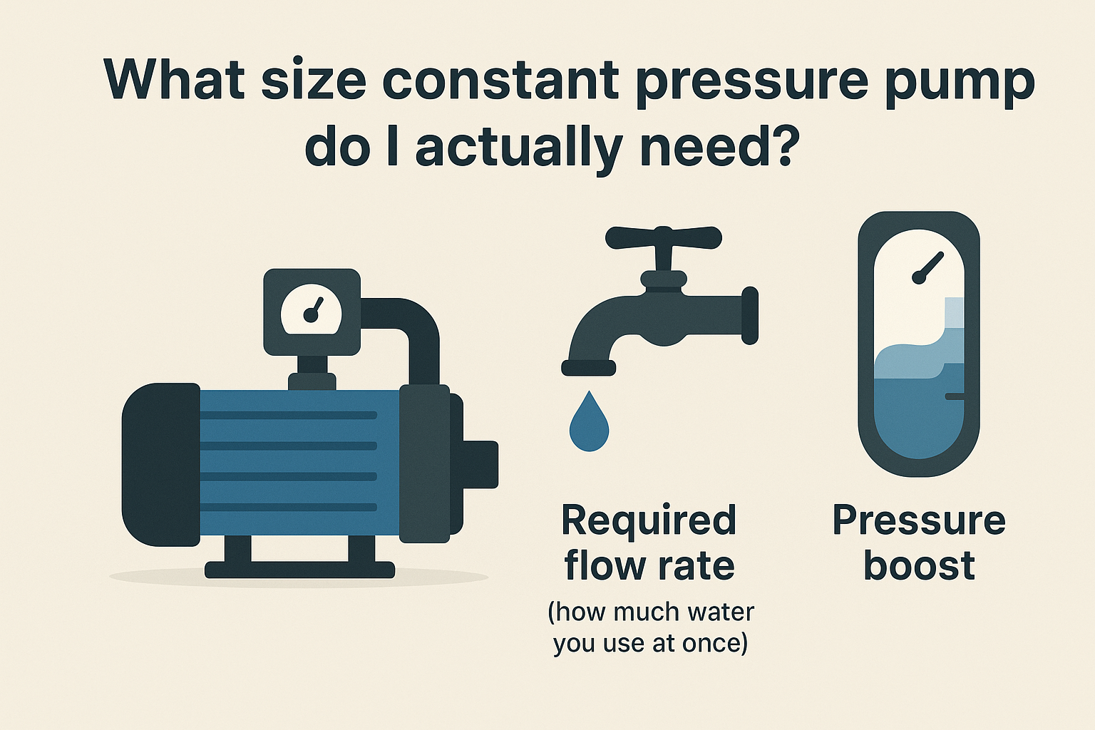 An infographic explaining flow rate and pressure with clear icons for faucets, showers, and appliances.