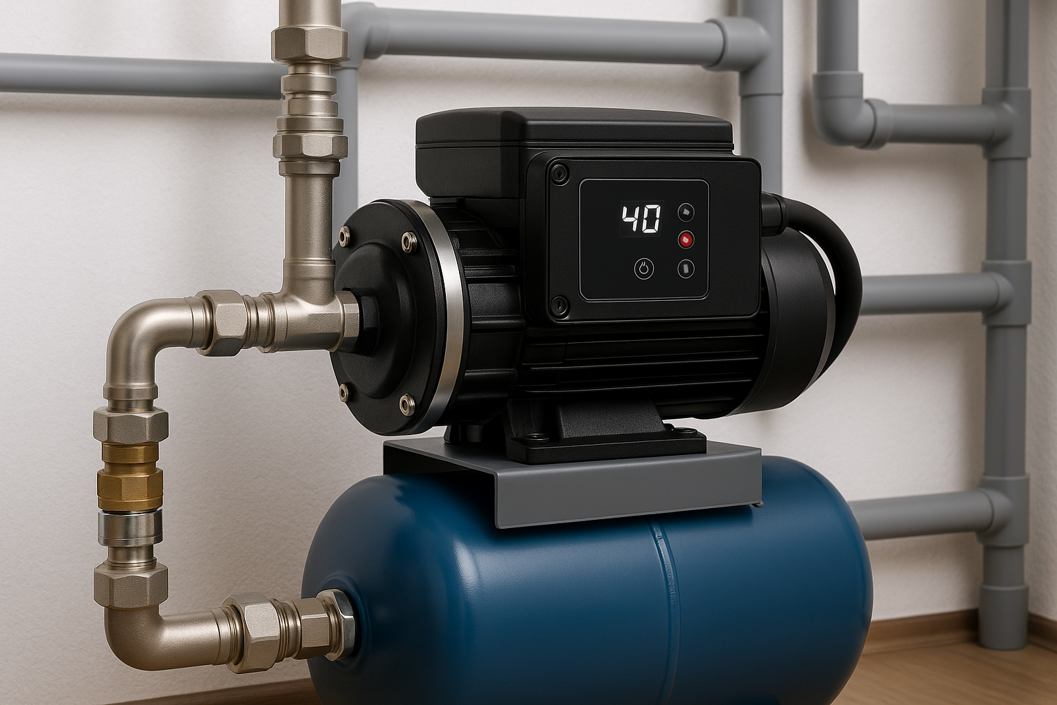 A smart home app showing remote control of a VSD booster pump