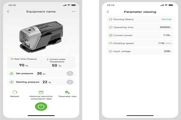 A smartphone showing a pump control app interface