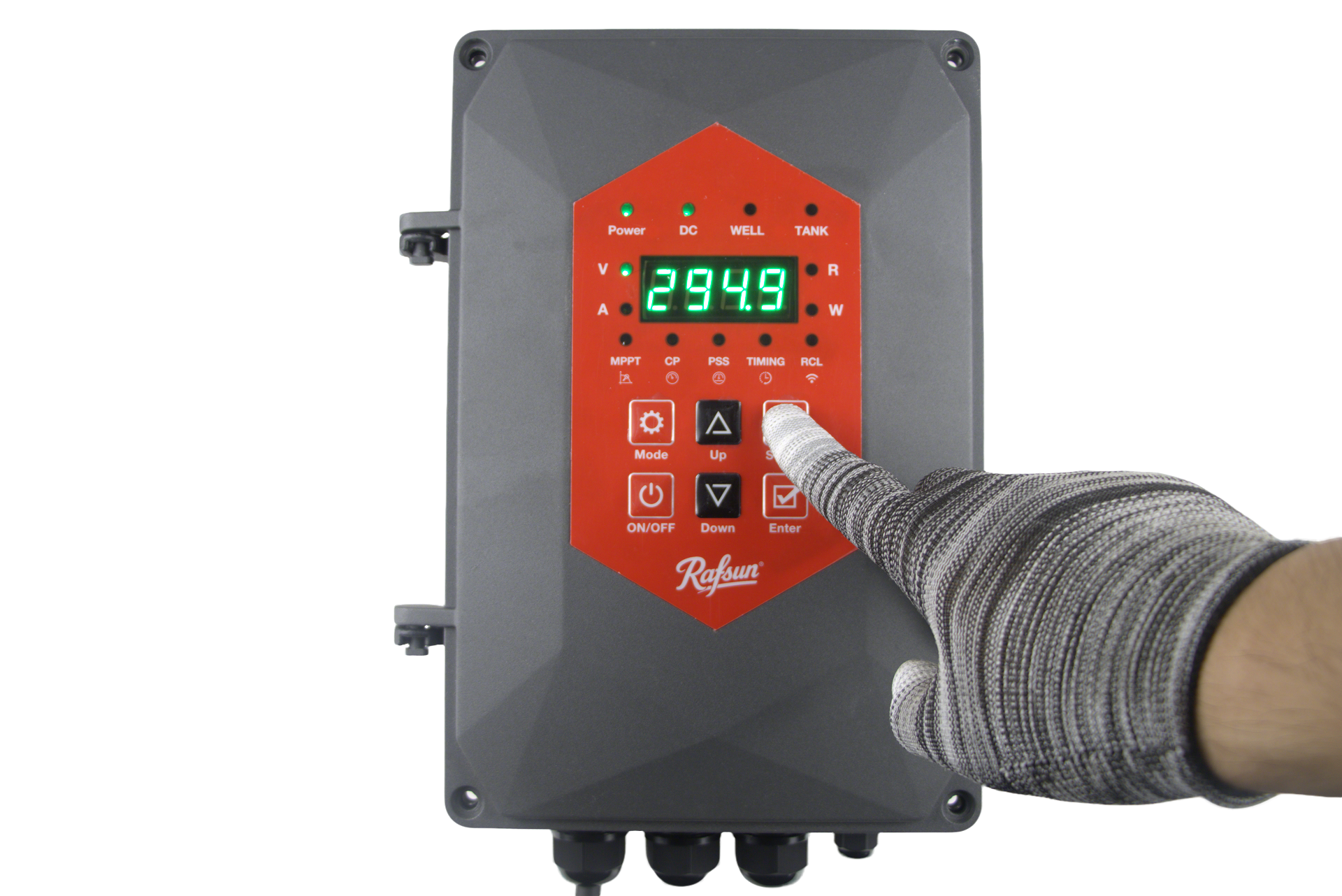 A solar pump controller displaying an error code