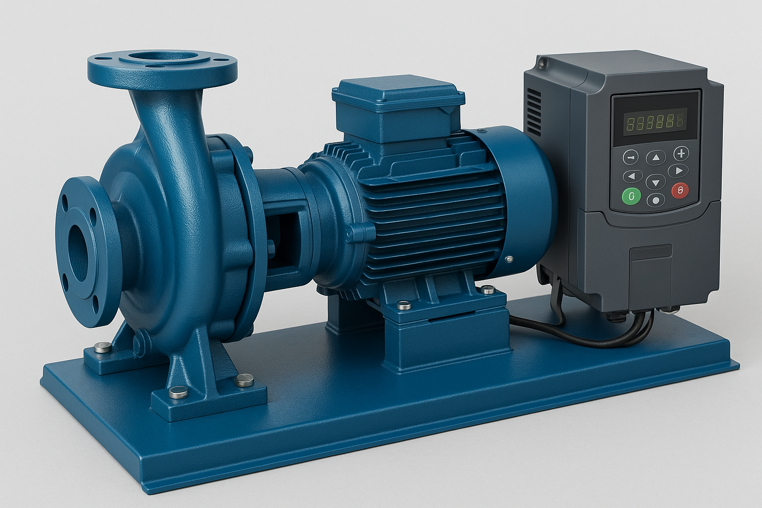 A close-up of the VFD controller on an inverter booster pump