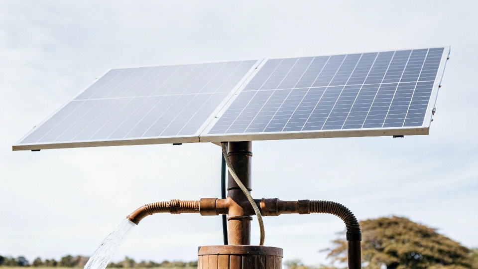 A solar pump system installed in a field