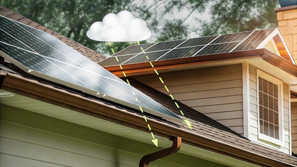 A solar panel system under cloudy skies