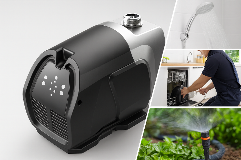 RAFSUN VFD booster pump providing constant water pressure for multiple applications including powerful showers, efficient dishwashing, and reliable garden irrigation. This variable frequency drive pump ensures stable water flow, energy savings, and quiet operation for residential and commercial use.
