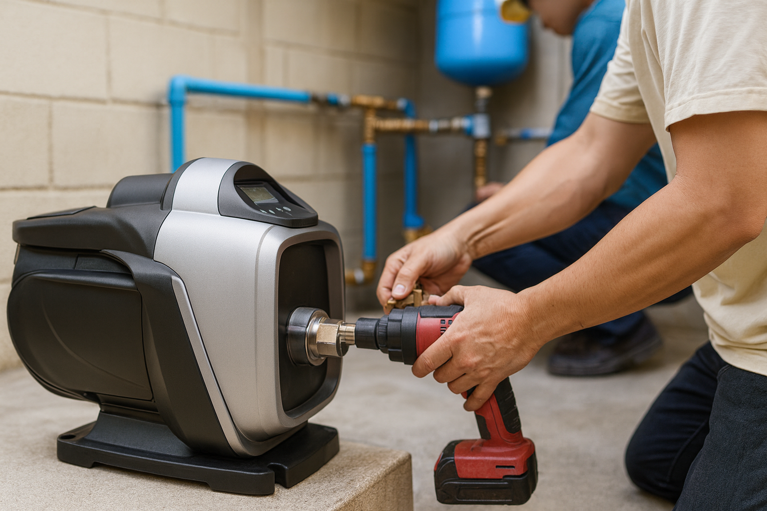 A VSD booster pump system being used for a multi-story residential building's water supply.