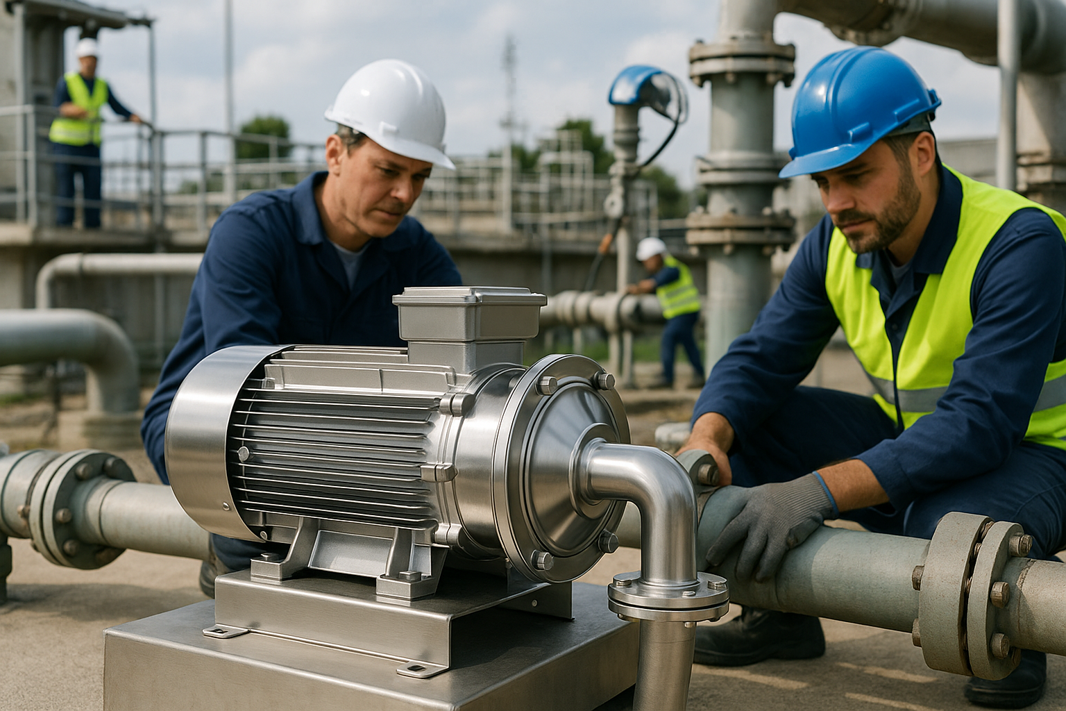 A shiny, clean stainless steel pump in a hygienic environment.