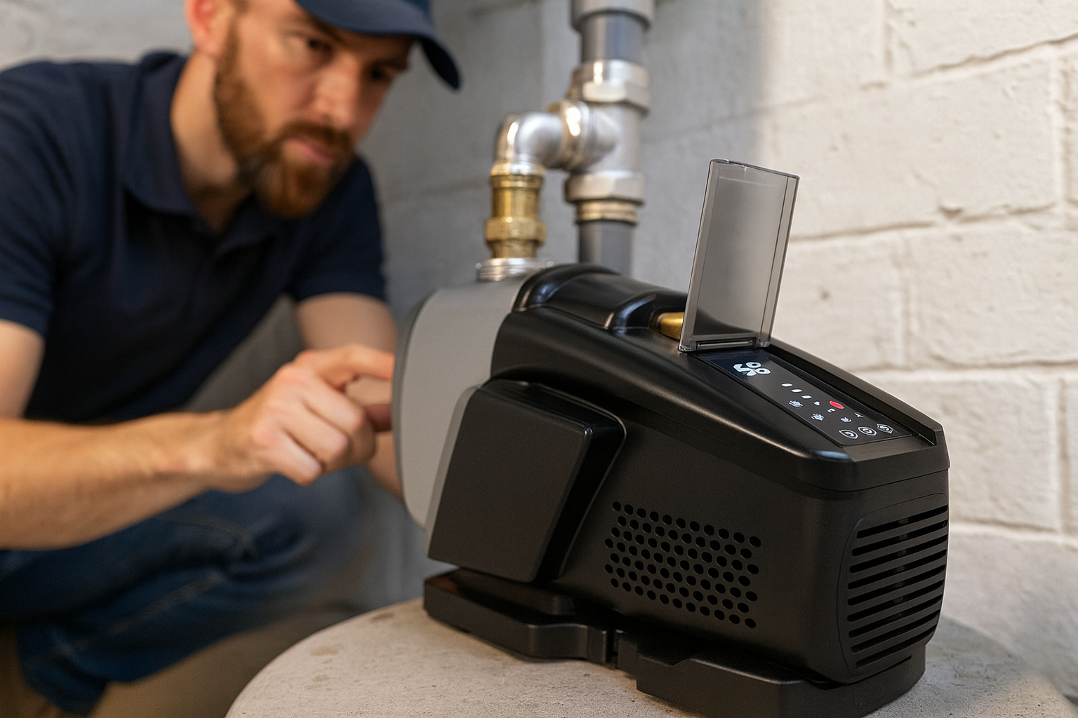 A pressure gauge showing a needle in the green zone between 40 and 60 PSI