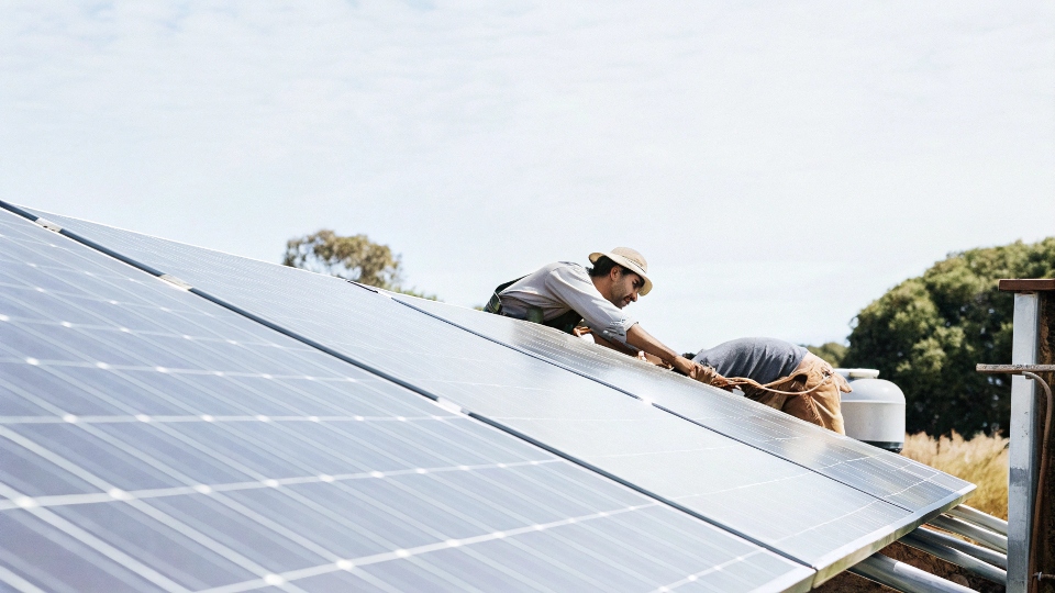 A person easily wiping a solar panel clean with a soft brush.
