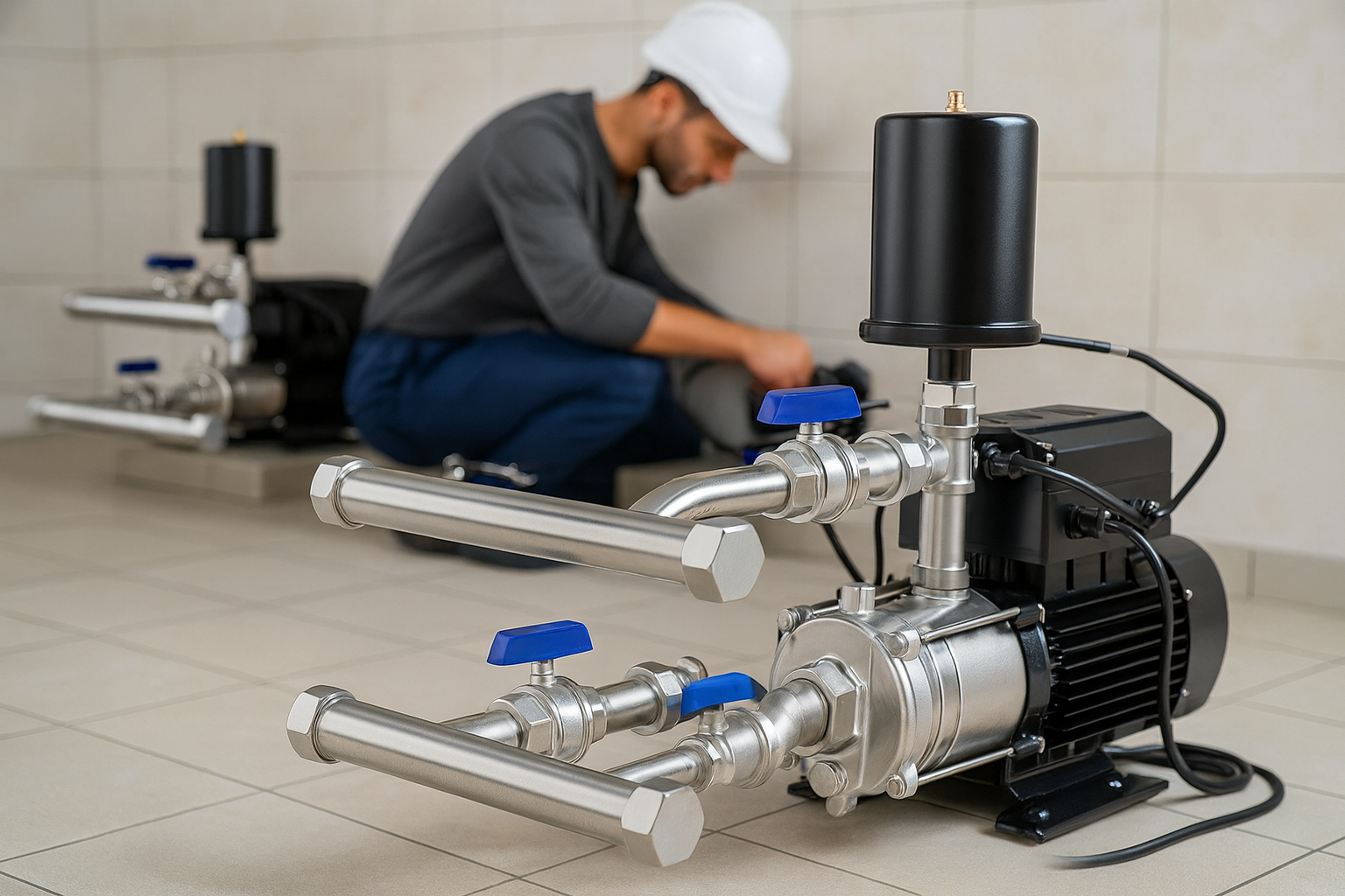 An icon of a pump with an arrow pointing 'up' for pressure