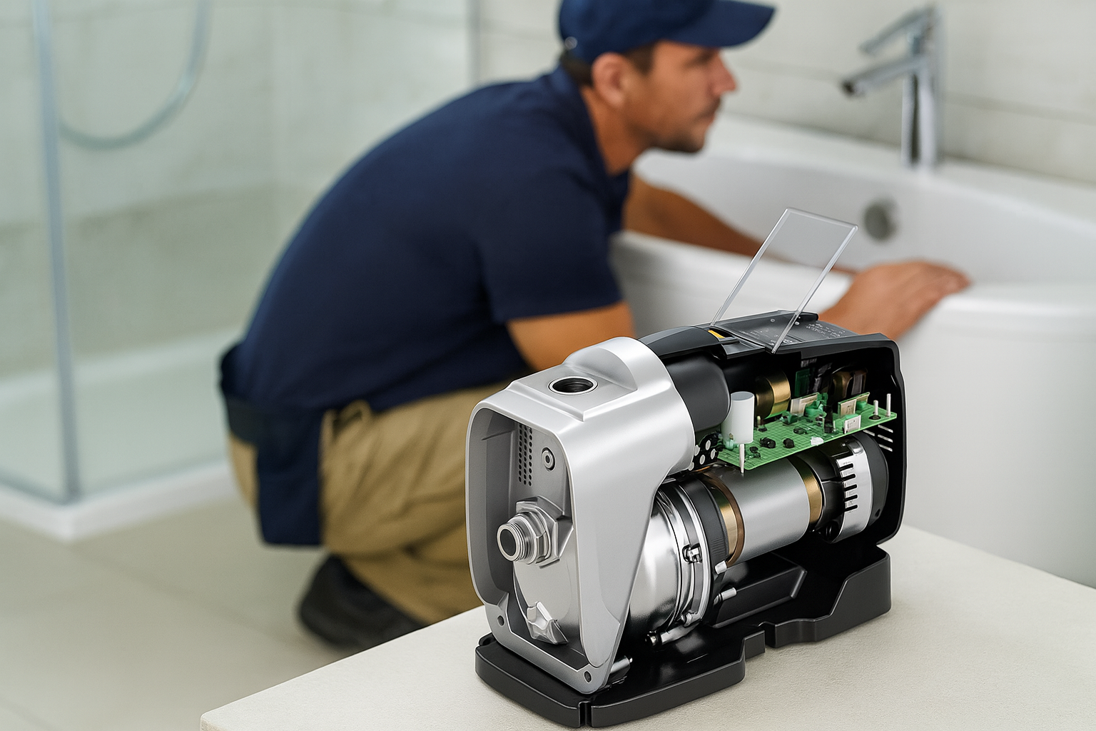 A modern water pump inverter connected to a water system