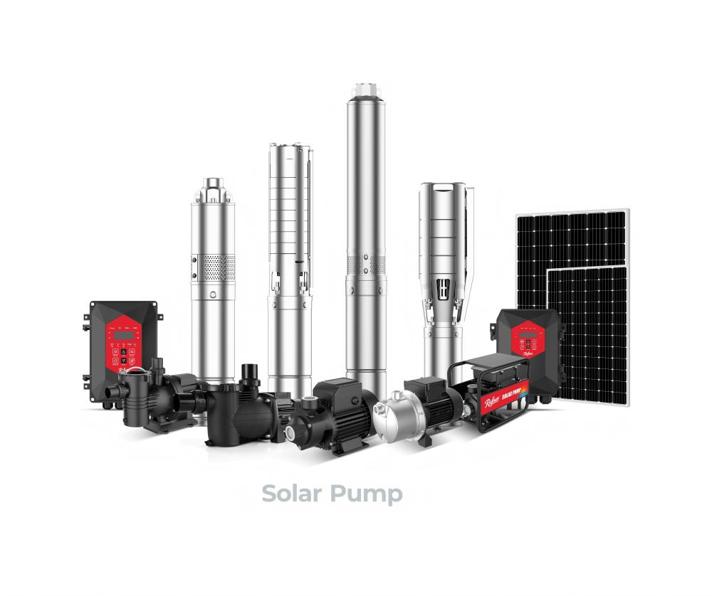 A complete range of RAFSUN Solar water Pumps including stainless steel deep well pumps, centrifugal solar pumps, solar controllers with MPPT technology, and photovoltaic solar panels. This professional B2B lineup is designed for agriculture irrigation, household water supply, and livestock farming, highlighting RAFSUN’s efficiency and durability in solar-powered water solutions.