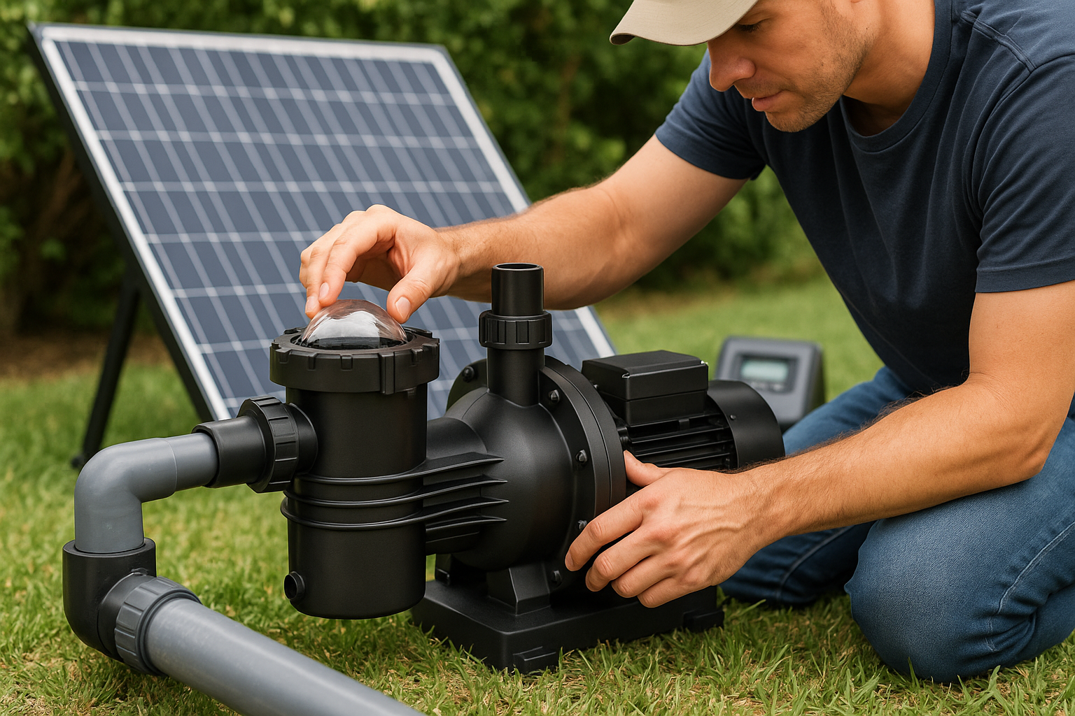 A clean, well-maintained solar pump controller box mounted on a wall