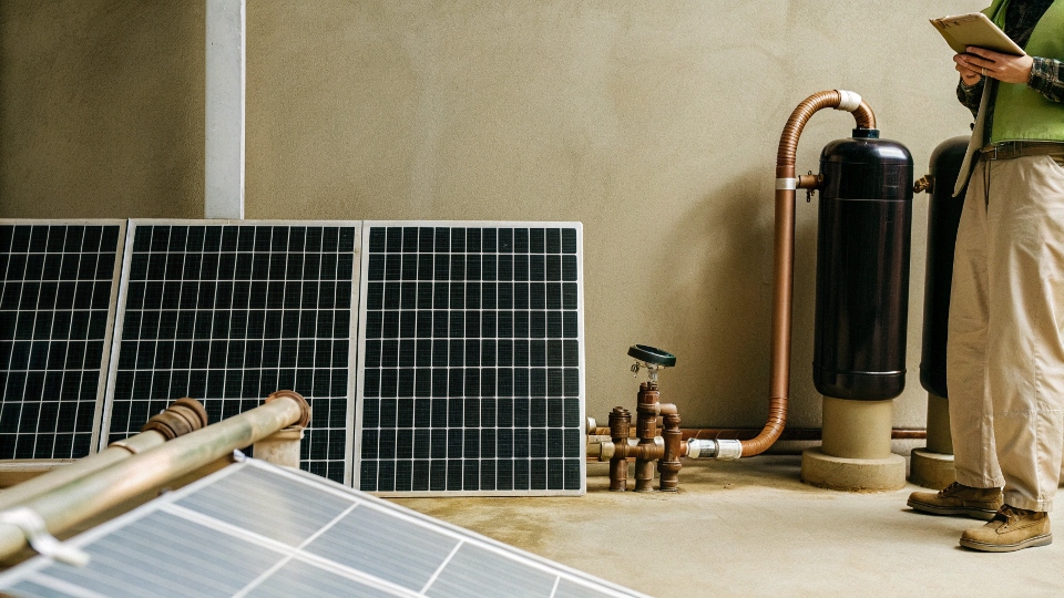 A high-quality solar water pump installed in a green agricultural field.