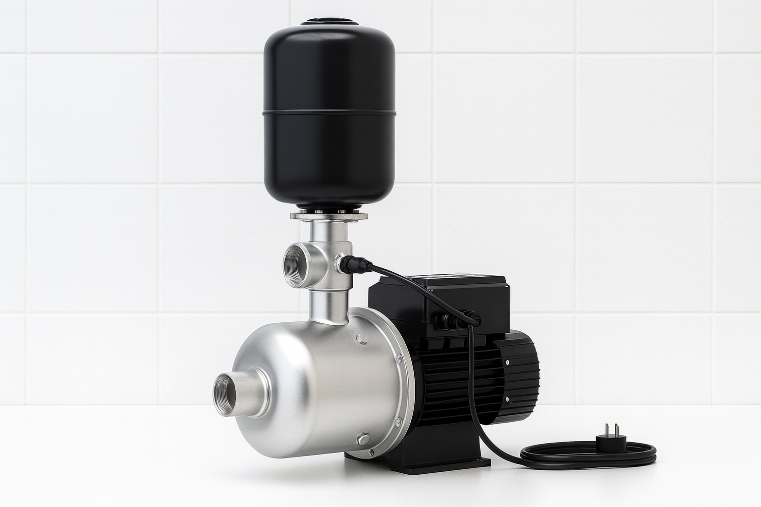 A shiny VSD booster pump installed on a water pipe