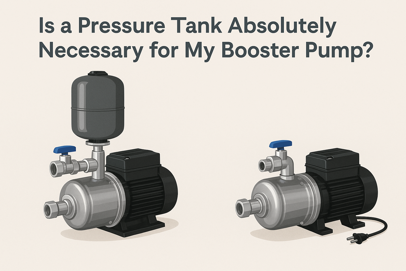 Side-by-side comparison: a VSD pump vs an old pump with a large blue pressure tank