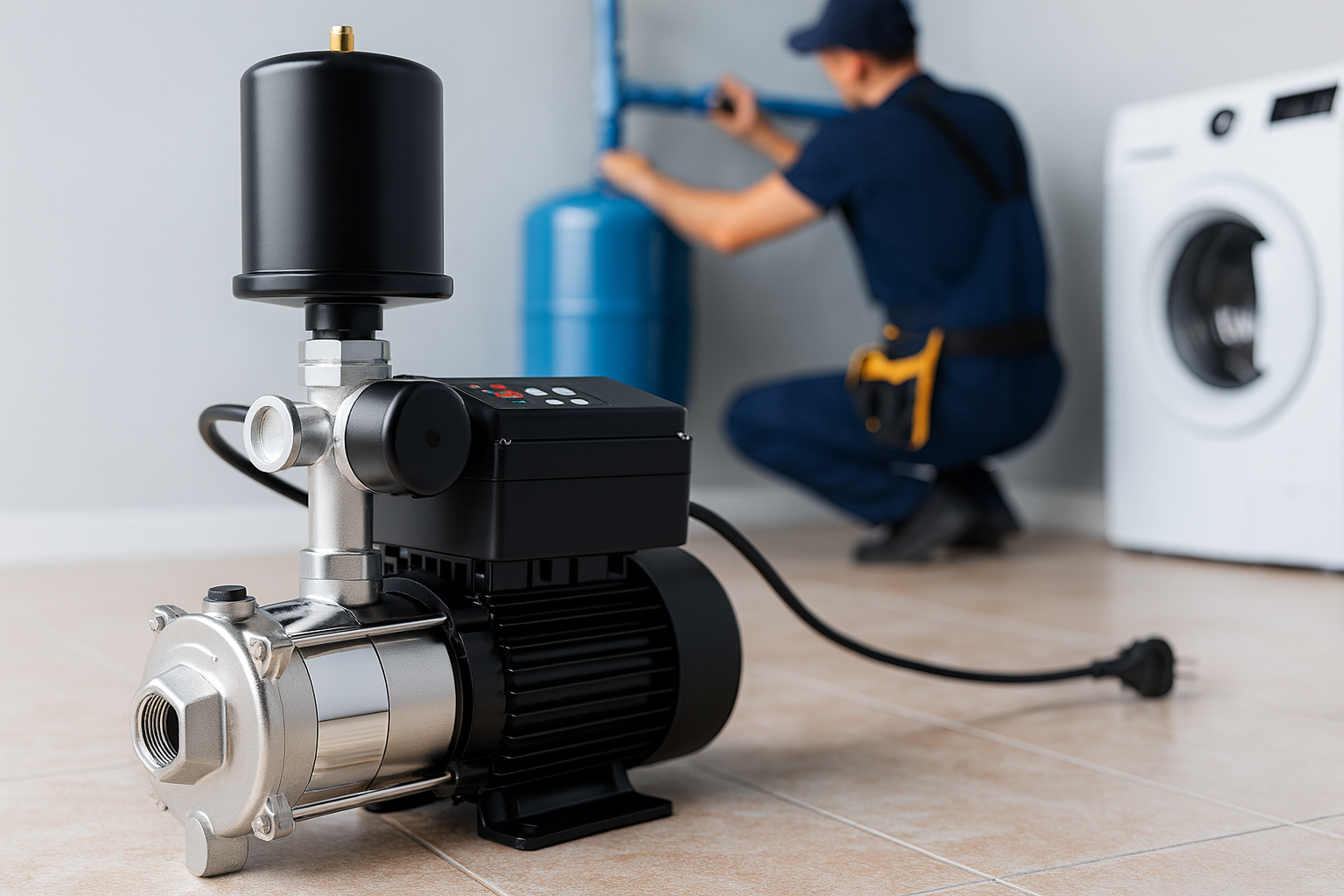 A technician servicing a complex multistage pump
