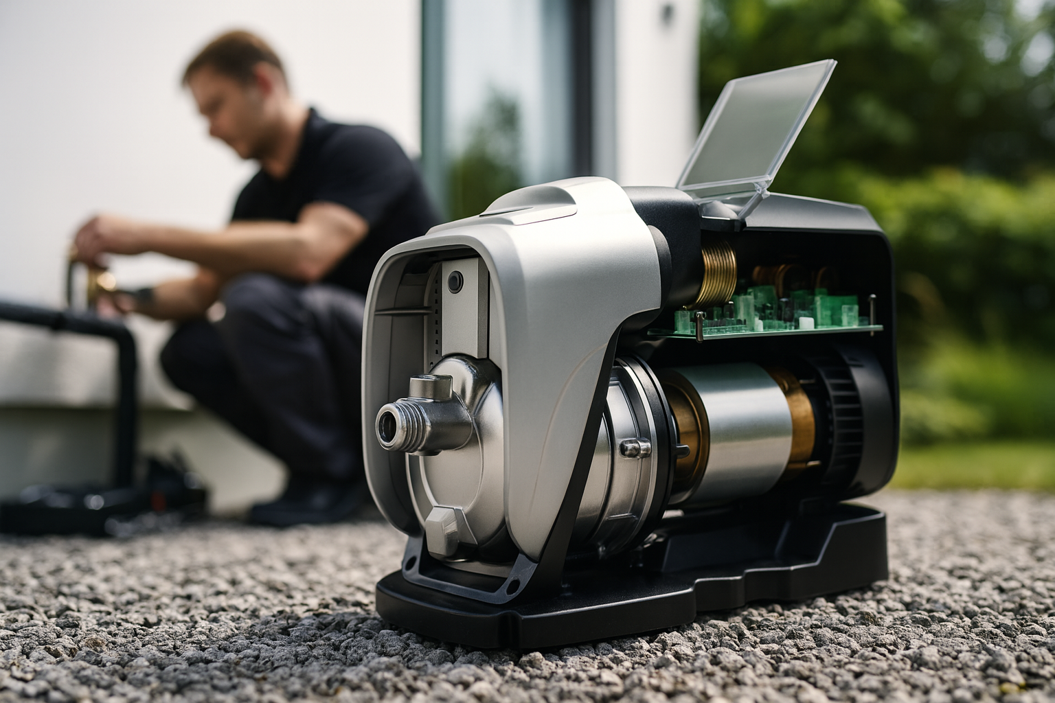 A modern RAFSUN variable speed constant pressure water pump installed neatly on a wall