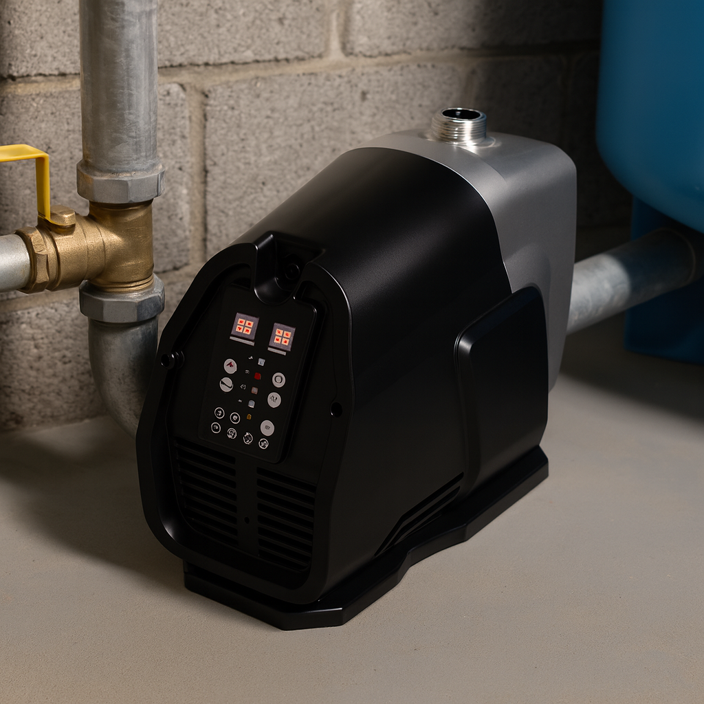 A clear diagram showing the ideal installation point of a booster pump after the water meter.