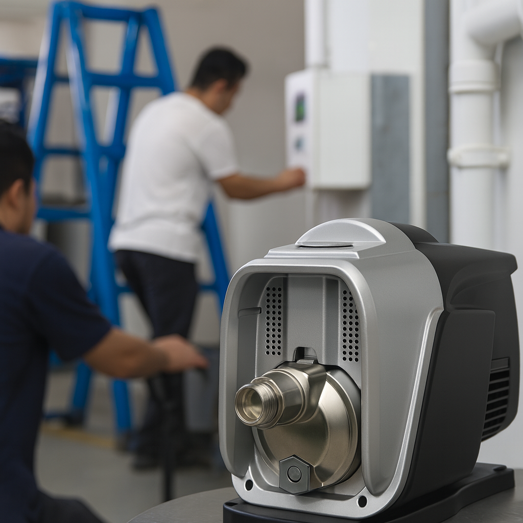 An LED display on an inverter booster pump showing it is in standby mode