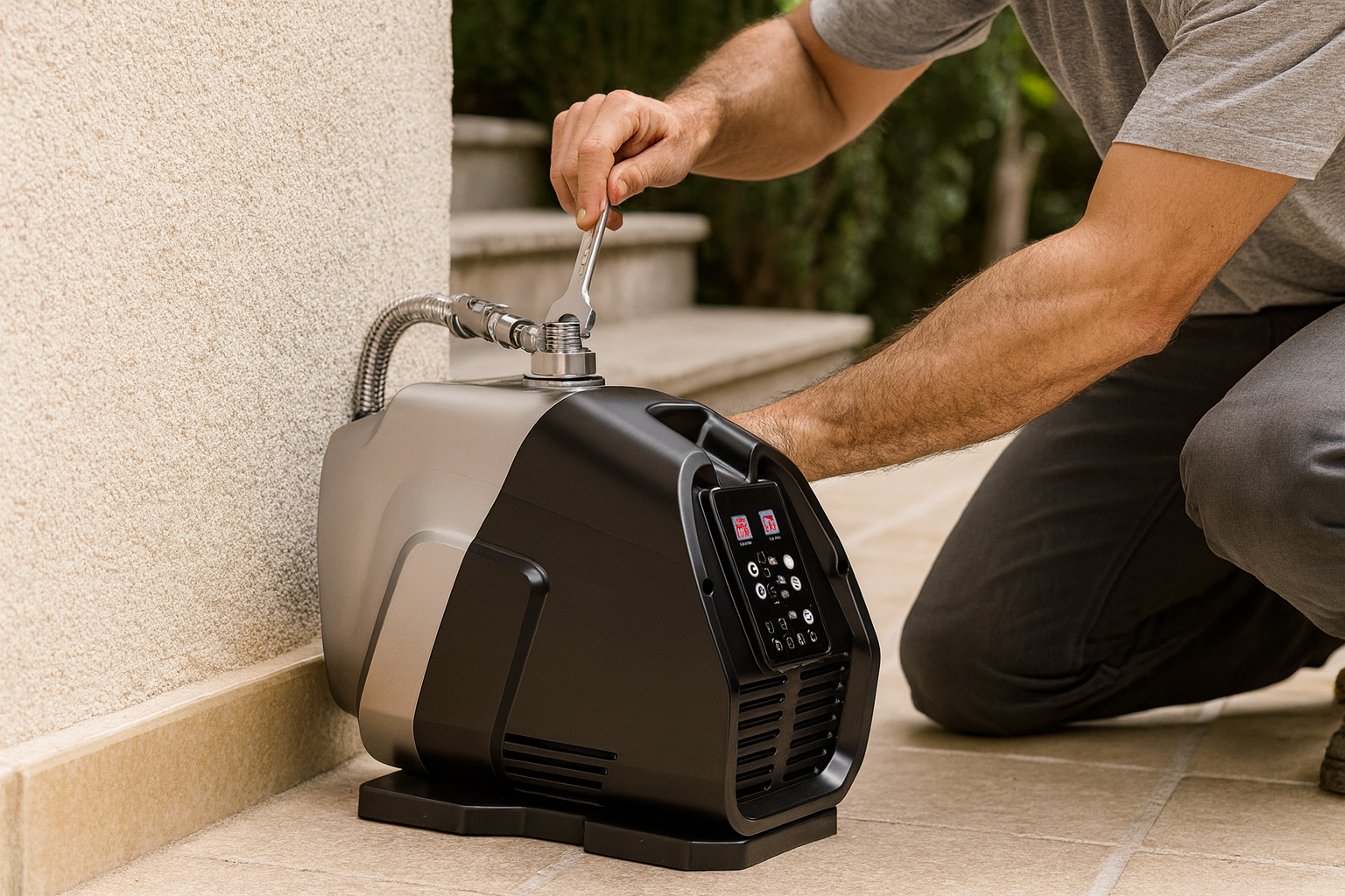 A close-up shot of the RAFSUN branded inverter booster pump, highlighting its quality materials