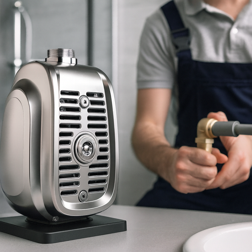 A modern booster pump installed in a clean utility room
