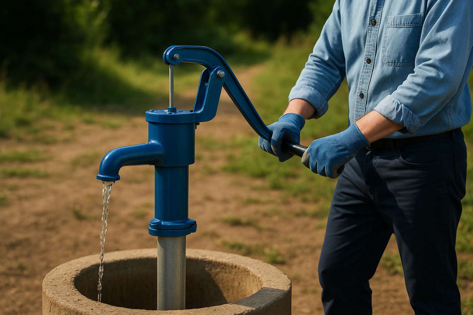 Hand Pump Water Suction Depth A hand pump in a rural setting