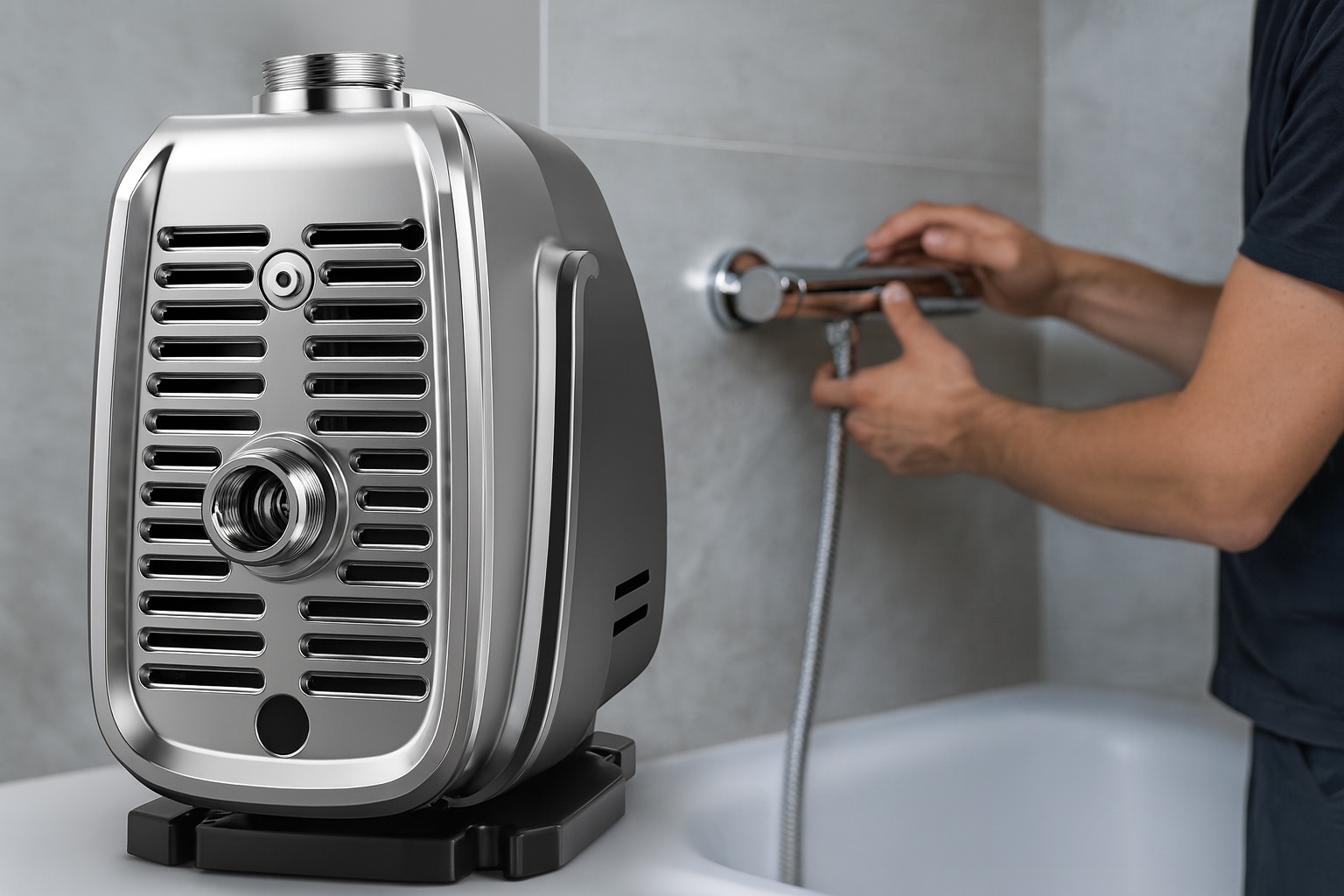 An automatic self-priming water pump in a clean, modern utility room
