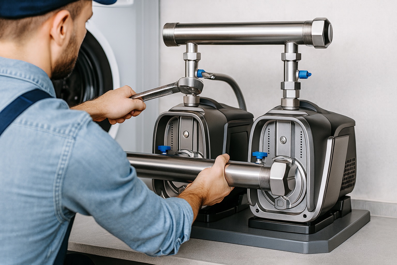 Motor Powering a Pump A motor connected to a water pump, illustrating their relationship