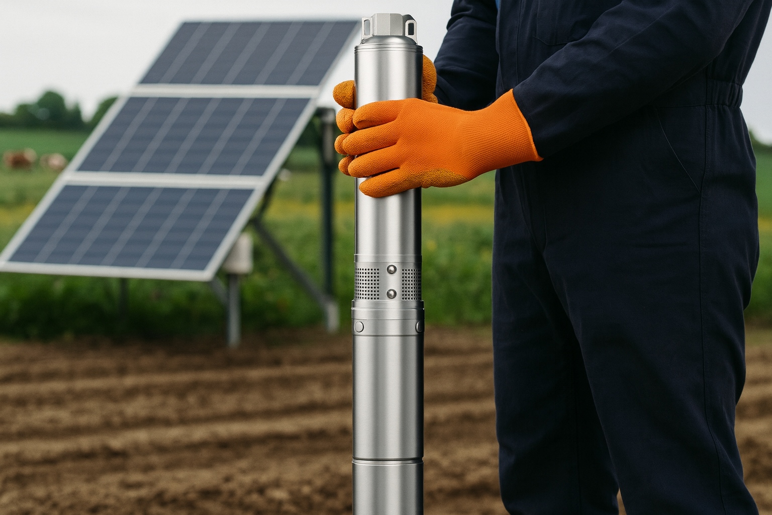 A price tag hanging from a solar borehole pump