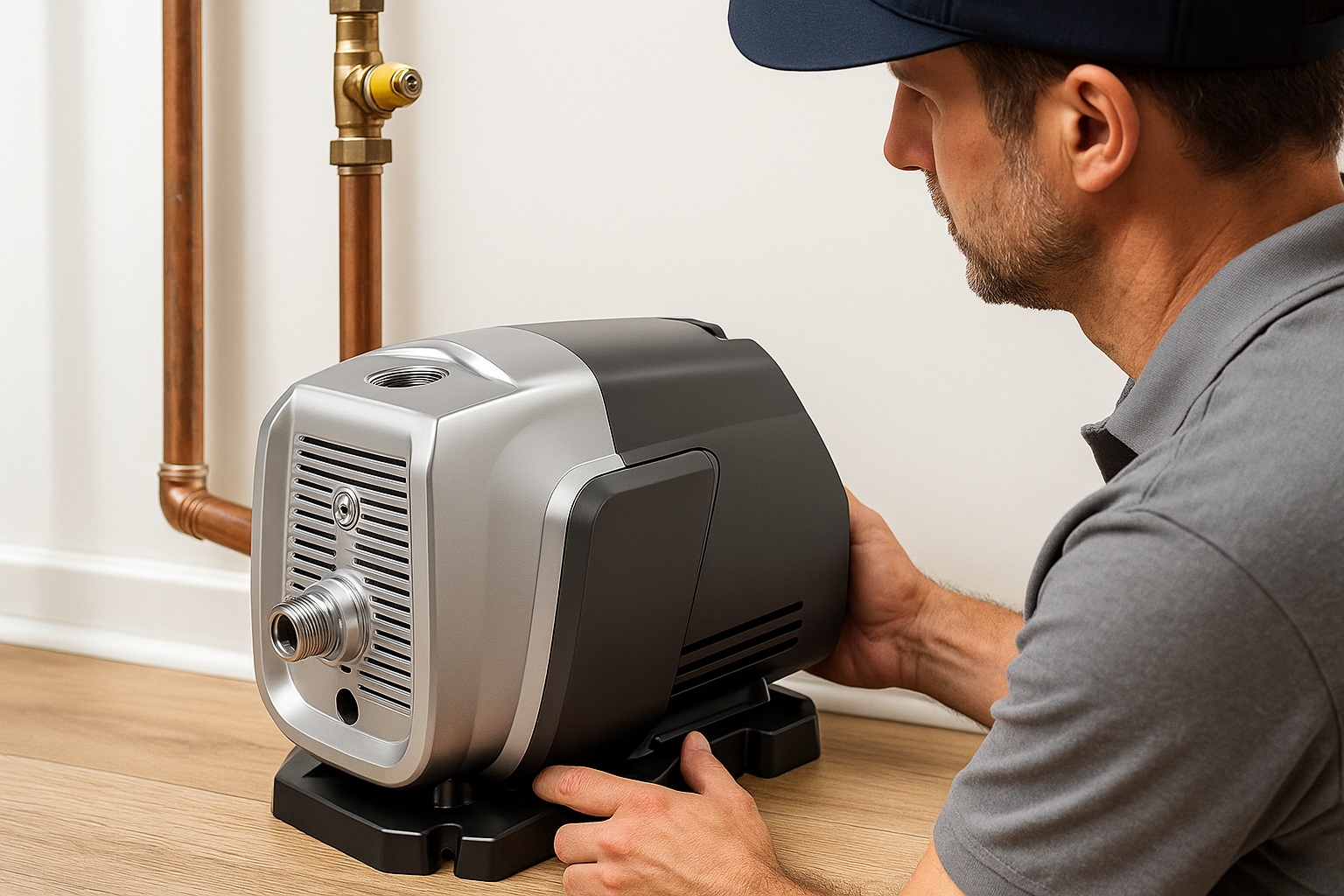 A pressure gauge showing low water pressure in a home plumbing system