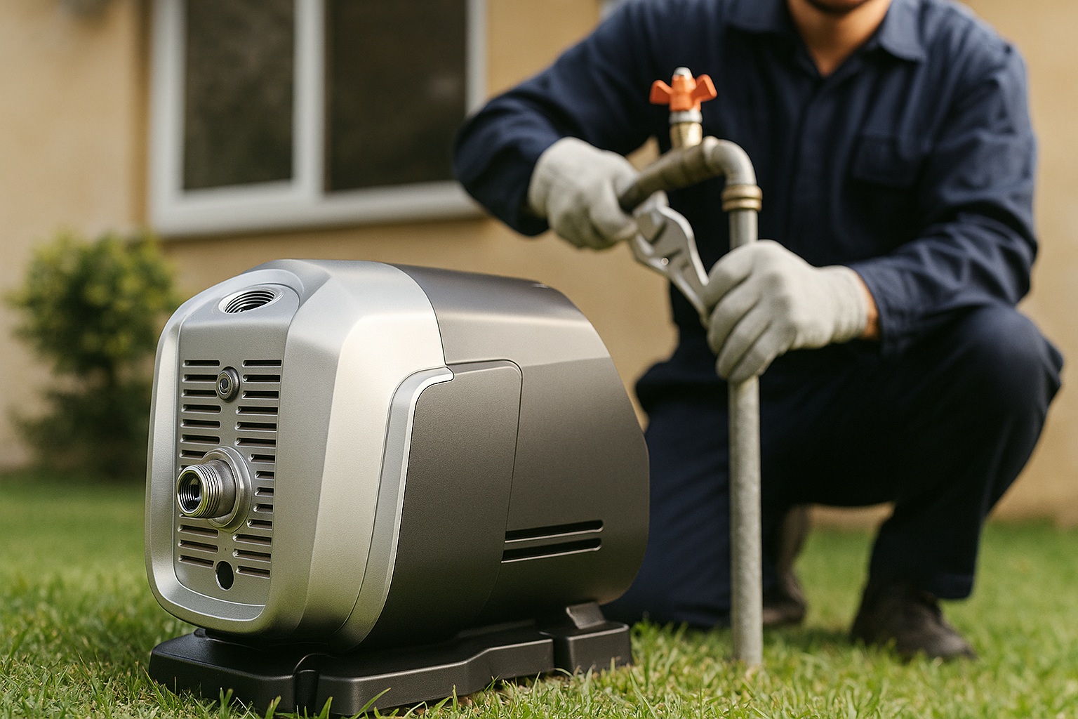 A modern booster pump installed in a clean utility room