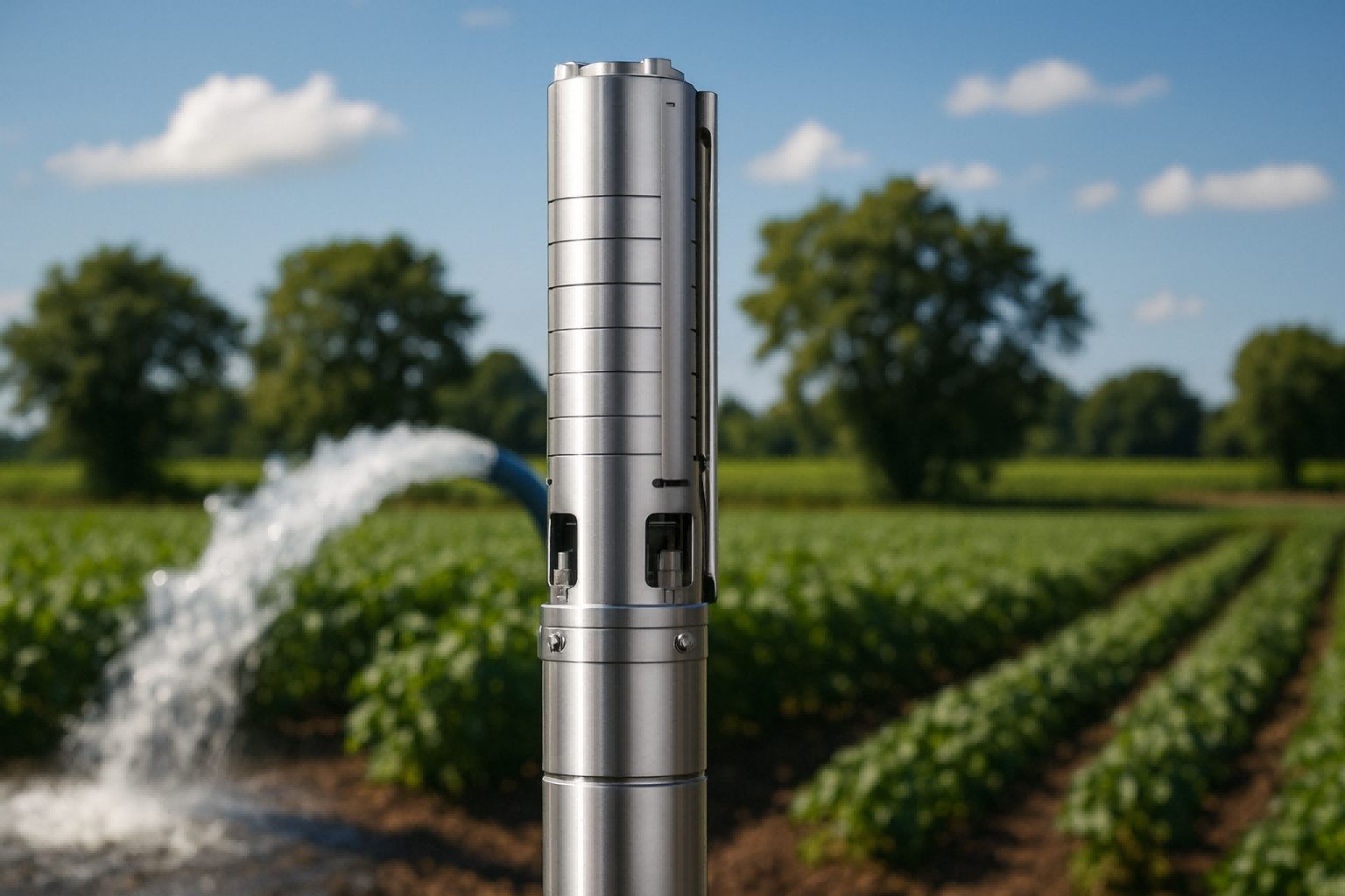 A 1 HP and a 1.5 HP submersible pump side-by-side for comparison