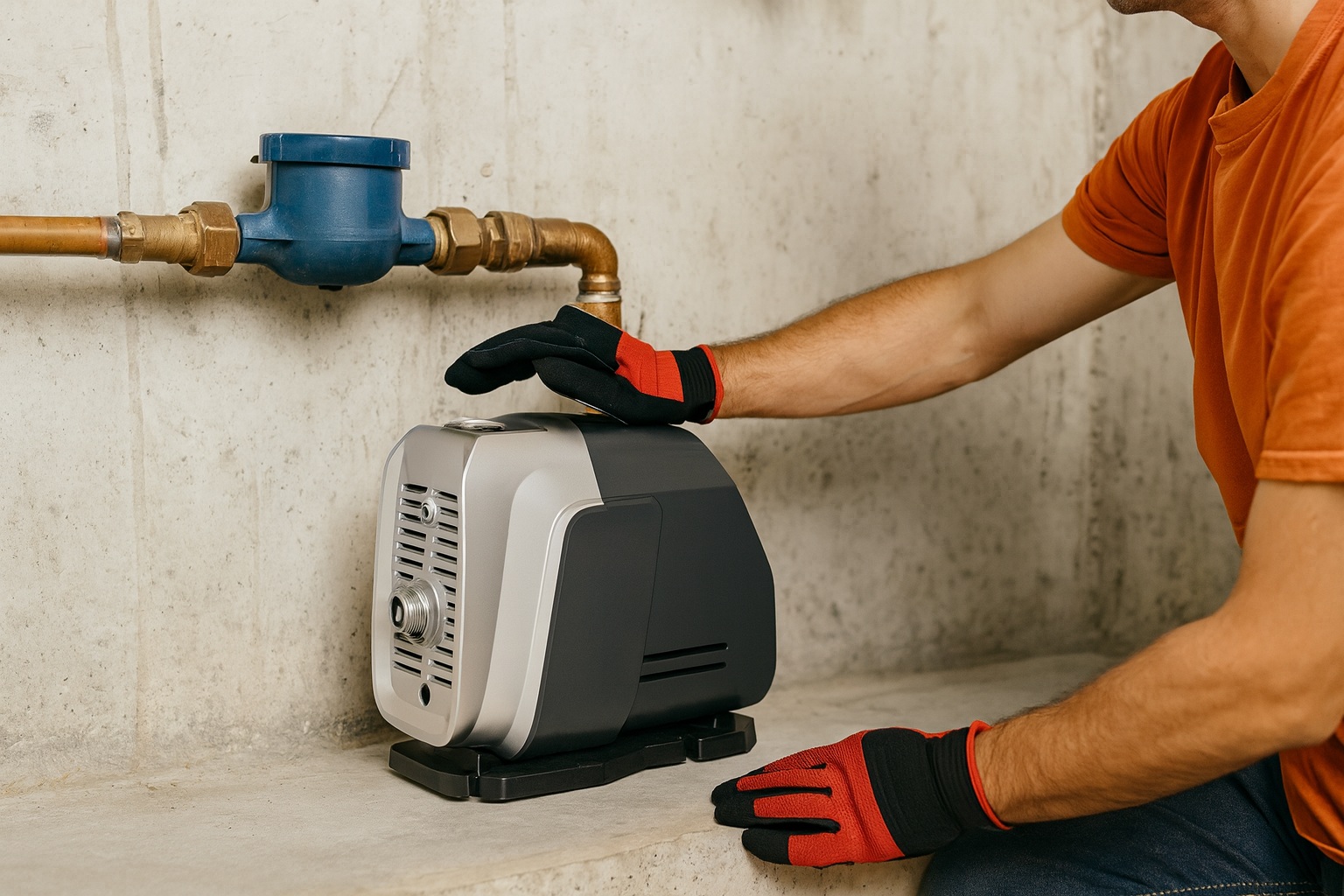 A booster pump installed on a water line