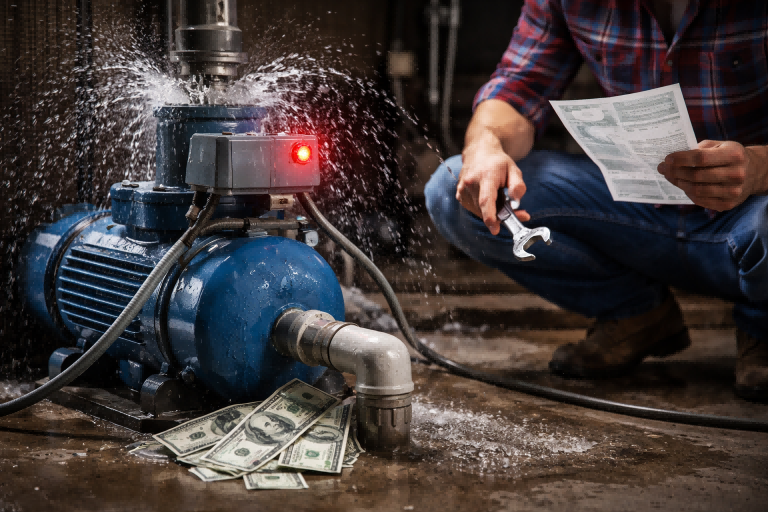 A graph showing an oversized pump's inefficient on-off cycle compared to a correctly sized one.