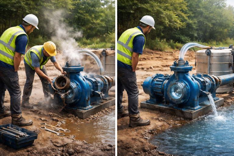 alt with keywords=a centrifugal pump being primed by a technician