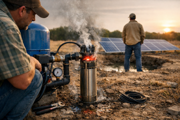 A solar water pump system in a dry field