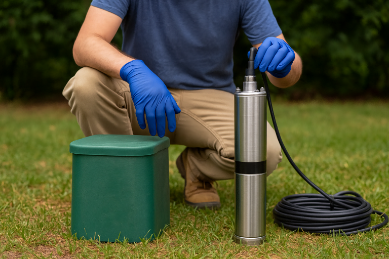 A submersible pump operating smoothly deep within a well casing.