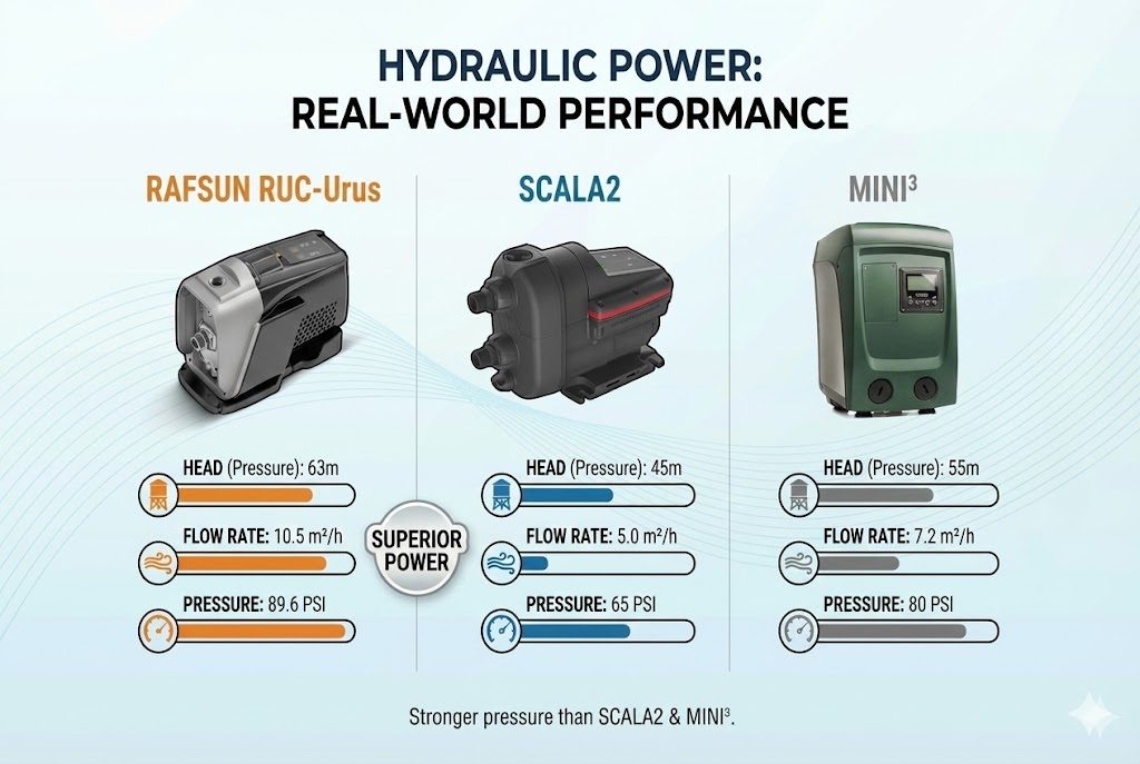 High Water Pressure from Booster Pump Water splashing powerfully from a shower head, indicating high pressure