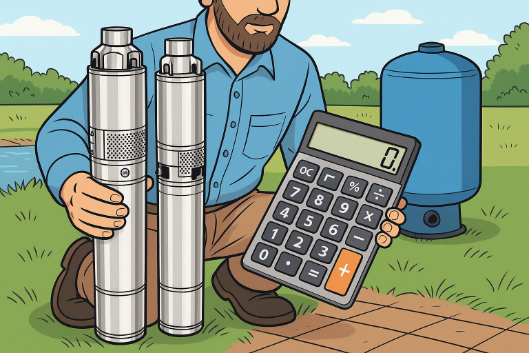 A clear diagram showing flow rate and total dynamic head in a well system.