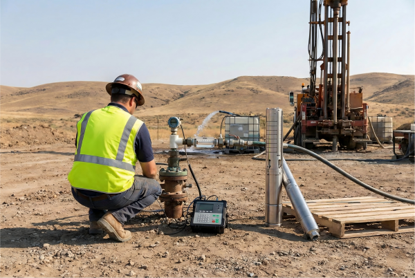 A diagram showing how groundwater flows into a borehole from an aquifer